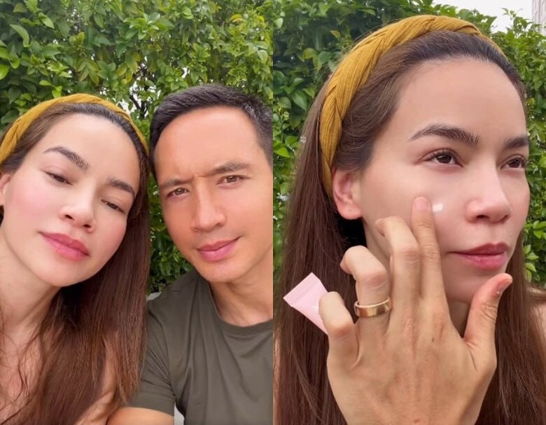 Kim Lý tỉ mỉ thực hiện các bước trang điểm cho Hồ Ngọc Hà.