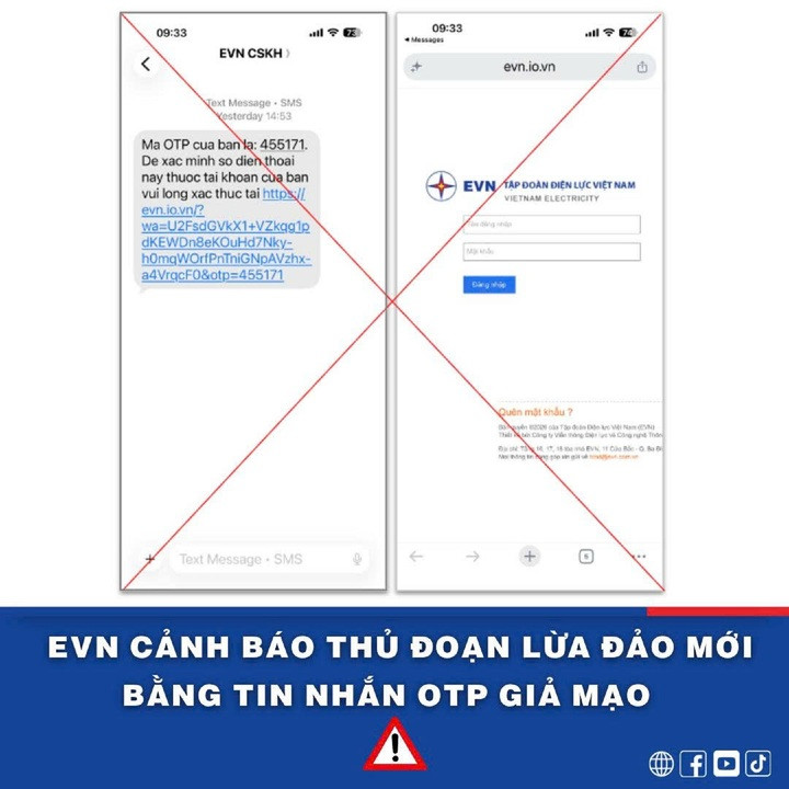 Nhiều người mất tiền, EVN cảnh báo thủ đoạn lừa đảo bằng tin nhắn OTP - 1