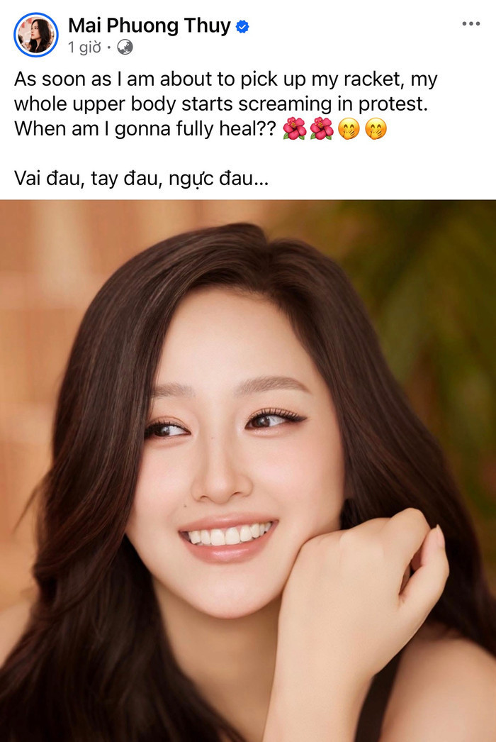 Hoa hậu Mai Phương Thúy chia sẻ tình trạng chấn thương kéo dài ảnh hưởng đến việc tập luyện thể thao.
