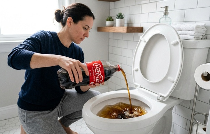 Mẹo đổ Coca-cola xuống bồn cầu đem lại tác dụng làm sạch bất ngờ. (Ảnh: SH)