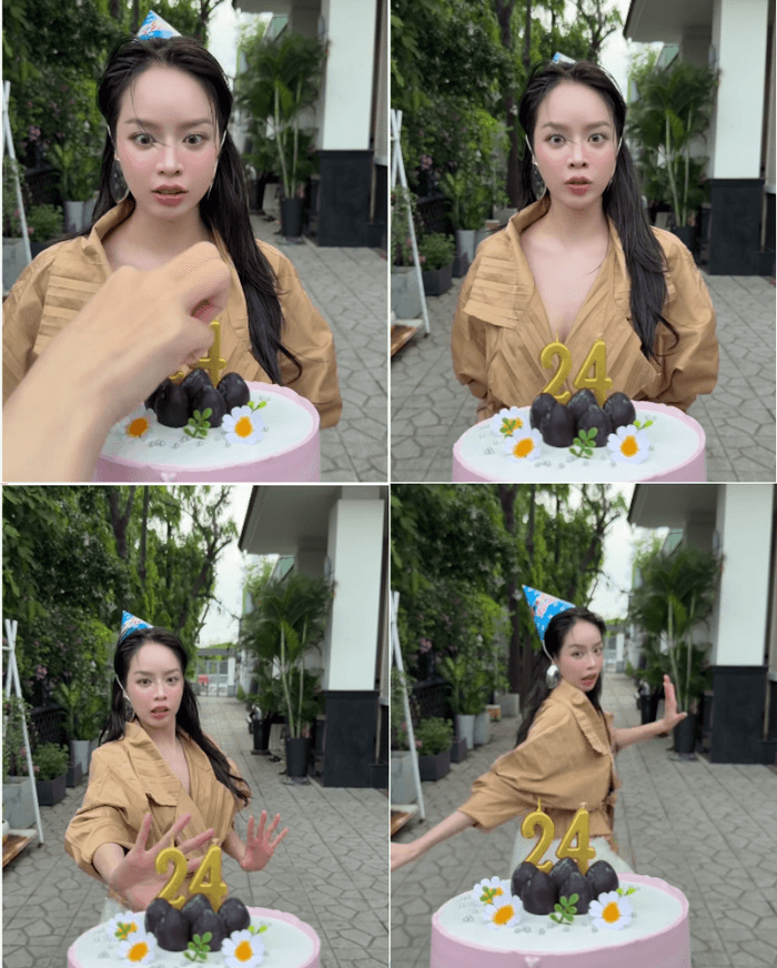 Hoa hậu Thanh Thủy bất ngờ bỏ chạy khi thấy số tuổi thật trên bánh kem sinh nhật