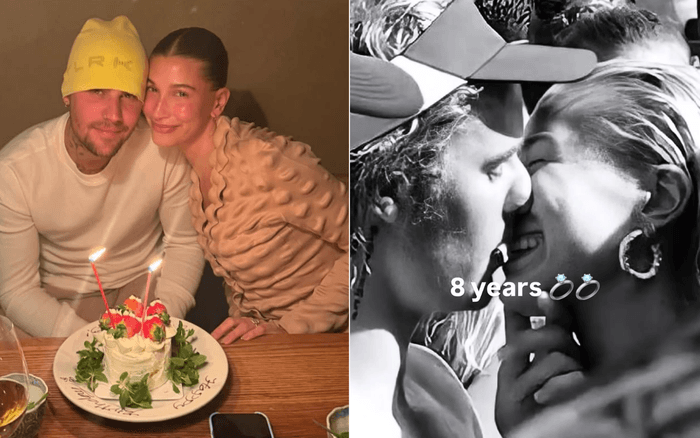 Hailey Bieber chia sẻ ảnh hôn Justin Bieber nhân kỷ niệm 8 năm đính hôn