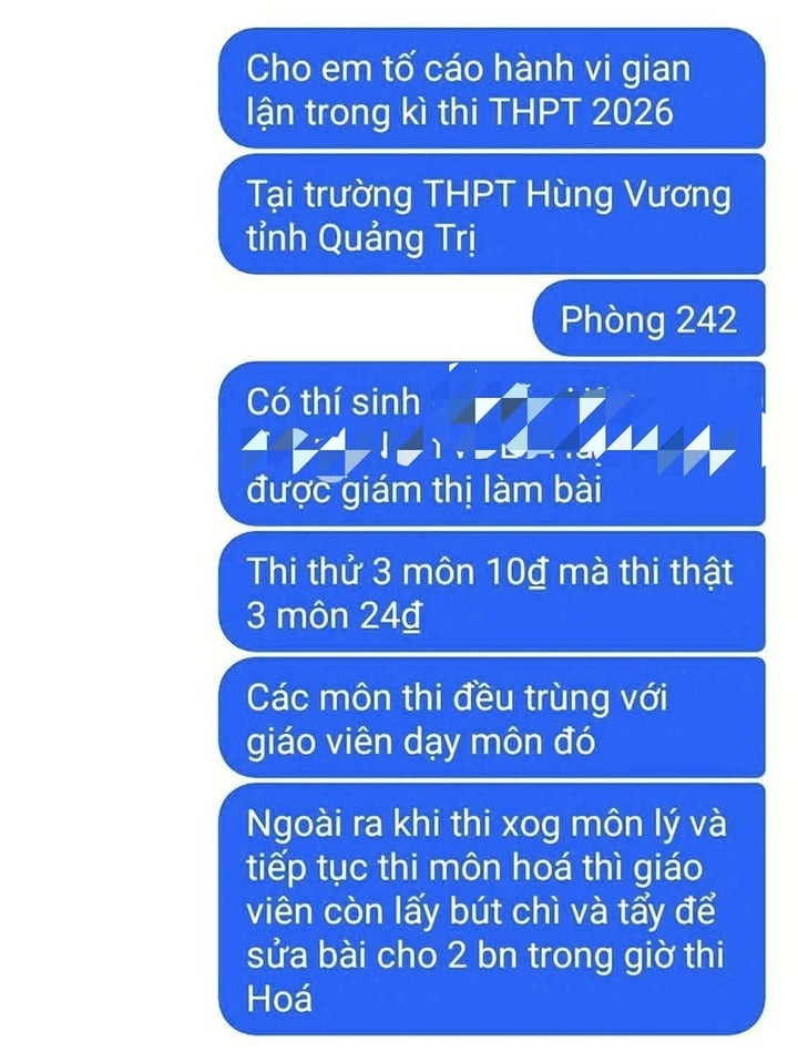 Thông tin phản ánh nghi vấn tiêu cực xảy ra tại điểm thi trường THPT Hùng Vương (Quảng Trị). (Ảnh: VOV)