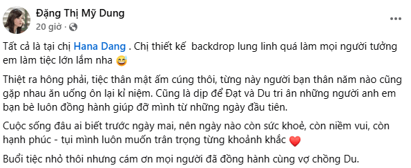 Midu lên tiếng giải thích về bản chất buổi tiệc kỷ niệm trên trang cá nhân.