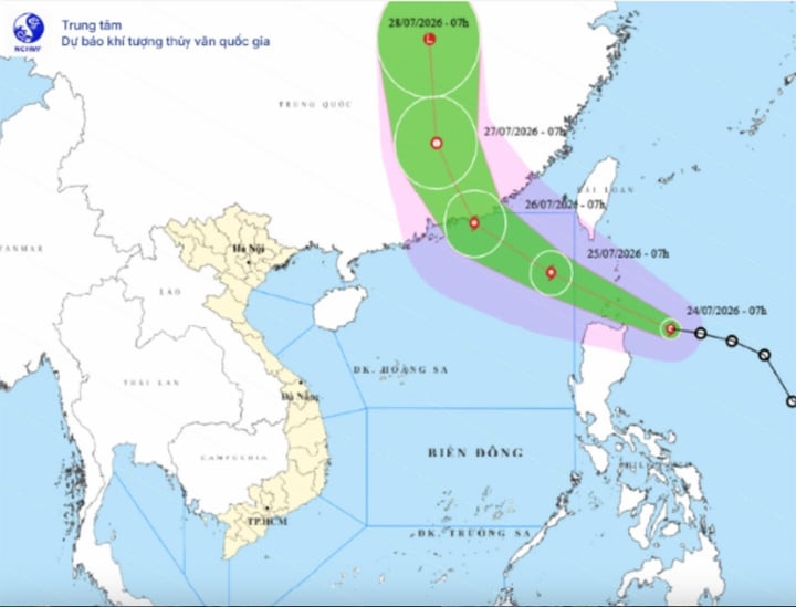 Bản đồ dự báo đường đi, khu vực ảnh hưởng của bão Noul. (Nguồn: NCHMF)