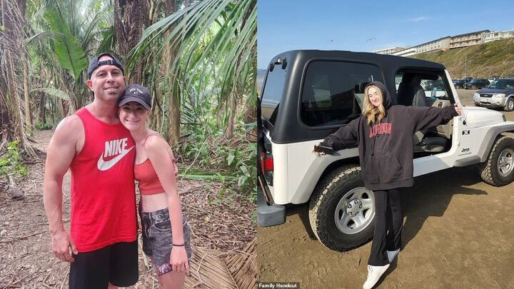 Mai Grace Tankersley chụp hình cùng bố và chiếc xe Jeep của mình.
