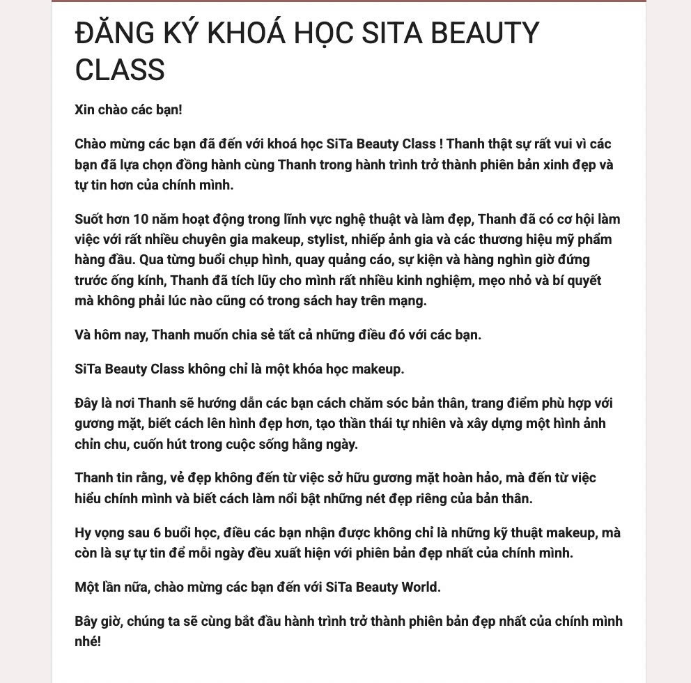 Theo Sĩ Thanh, mục tiêu của cô không chỉ là hướng dẫn kỹ thuật trang điểm mà còn giúp học viên hiểu rõ gương mặt của mình, biết lựa chọn mỹ phẩm phù hợp, xây dựng phong cách cá nhân và tự tin hơn trước ống kính. Ảnh: Chụp màn hình