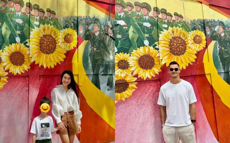 Mẹ con Hoàng Oanh và Lê Giang Patrik check-in cùng địa điểm, cùng thời gian vào ngày 2/9/2025 (Ảnh: FBNV)