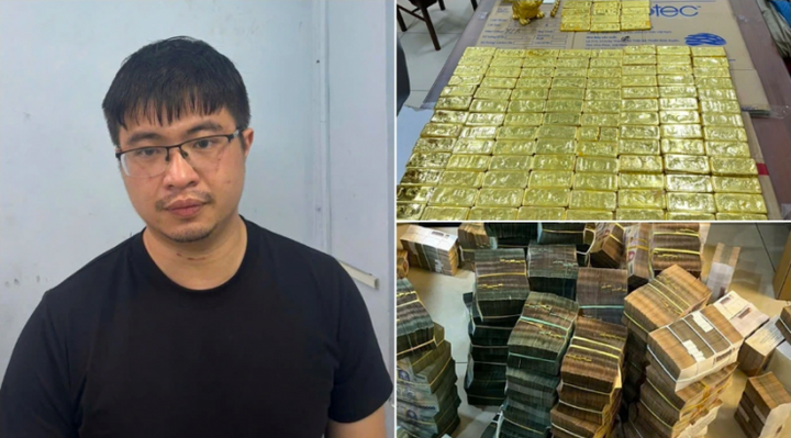 Mr Pips và số vàng, tiền mặt thu giữ trong vụ án.